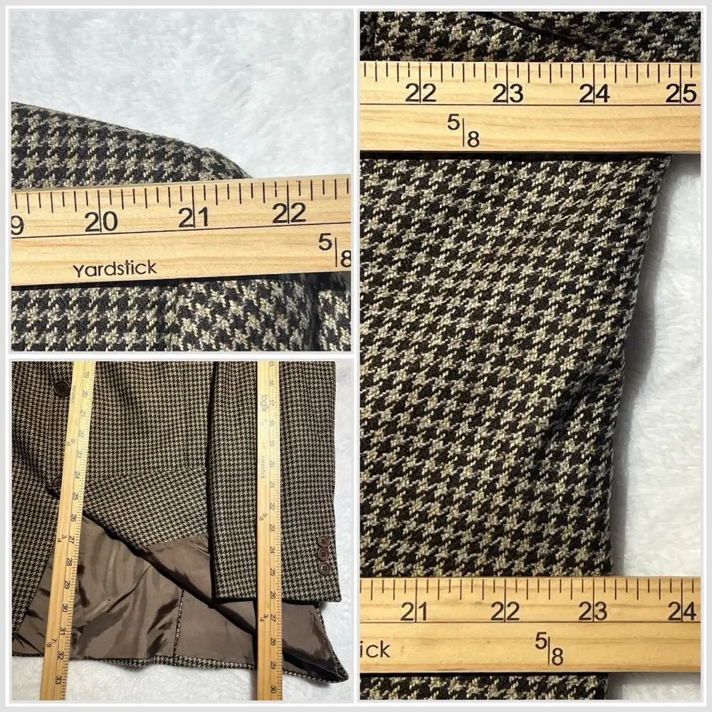 Vintage Zegna x Cambridge Wool Cashmere 46-48L Black Tan Houndstooth Sport Coat